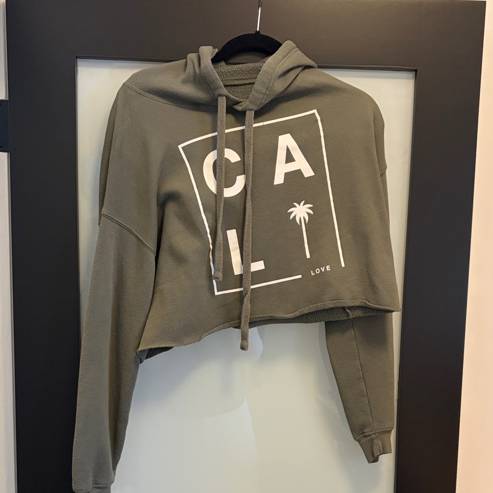 Source Unknown Olive Green Cropped Hoodie